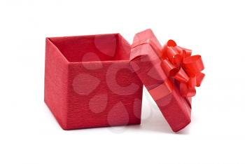 Open red gift box with bow 
