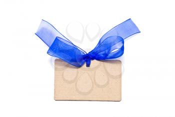 Ribbon, blue bow with cardboard card 