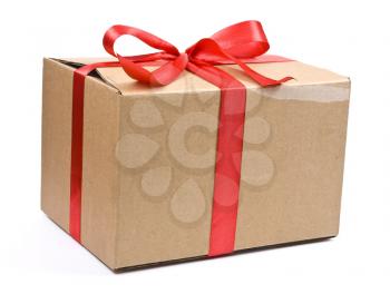 Royalty Free Photo of a Cardboard Box With a Red Bow