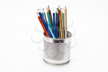 Royalty Free Photo of a Tin Containing Pencil Crayons