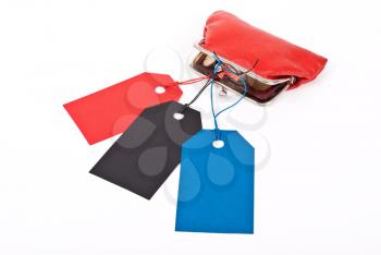Royalty Free Photo of a Red Coin Purse and Tags