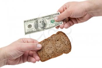 Royalty Free Photo of Hands Holding Money and Bread