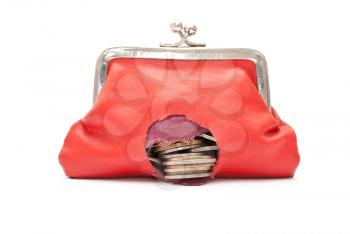 Red purse with hole