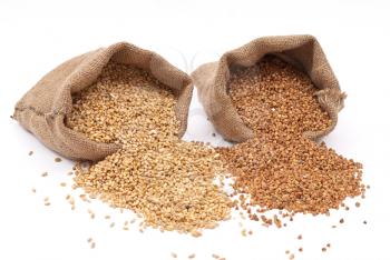 Burlap sack with wheat grain and buckwheat 