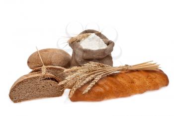 Flour and wheat grain with bread 