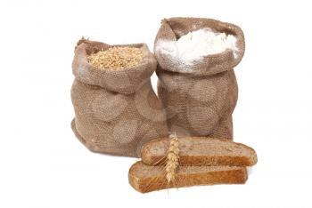 Flour and wheat grain with bread
