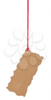Royalty Free Photo of a Jagged Edged Brown Paper Tag Hanging on a Red String