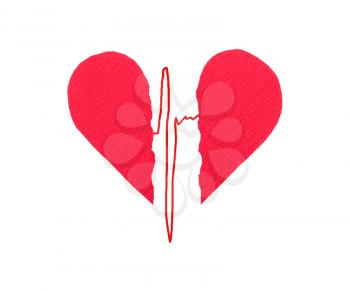 Broken red heart with ECG