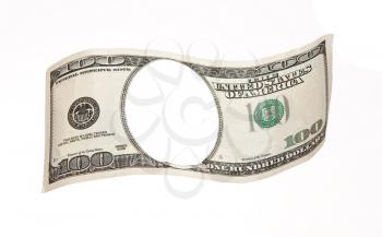 Royalty Free Photo of a 100 Dollar Bill with a Large Hole in the Center