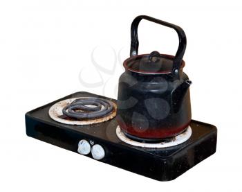 Royalty Free Photo of Old Fashioned Portable Electric Burners With a Tea Kettle