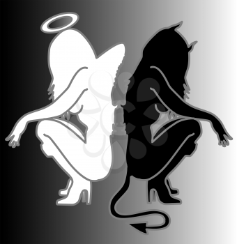 Royalty Free Clipart Image of an Angel and Devil
