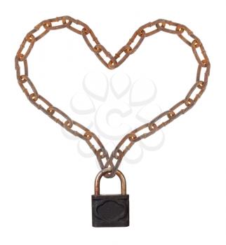Heart of a metal chain on the lock