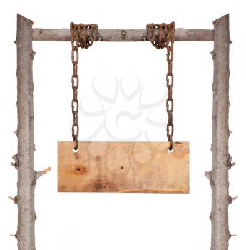 Wooden sign board with chains