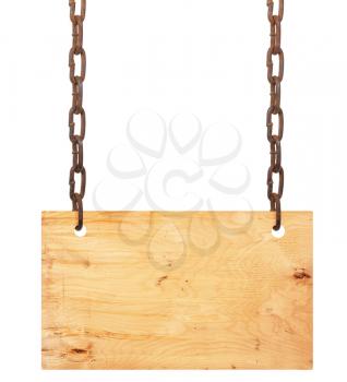 Wooden sign board with chain