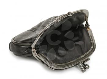 Open black leather purse