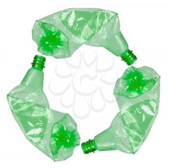 Recycle symbol made of used plastic bottles