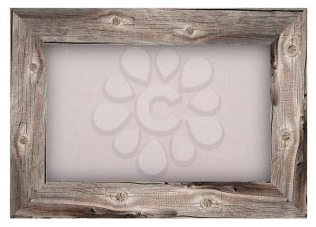 Old wooden frame with burlap background