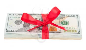 Bundle of US dollars tied with red ribbon