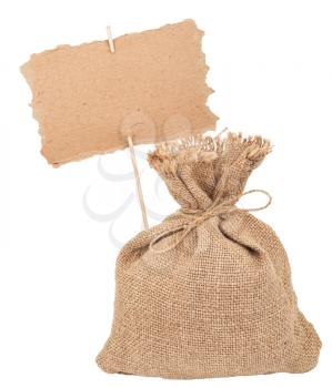 Canvas  sack with cardboard sign