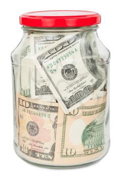 Many dollars in a glass jar 
