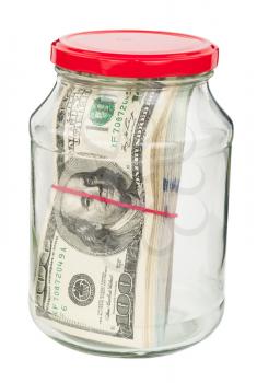 Pack of dollars in a glass jar