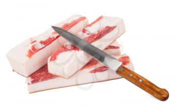 Pieces of lard with knife