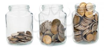 Glass jars with coins 