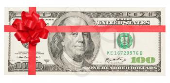 Money tied red ribbon with bow