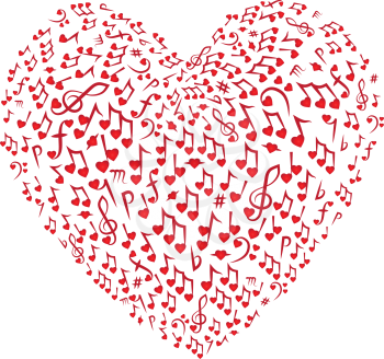 Music background. Notes heart