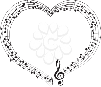 Musical theme frame, frame in the shape of heart