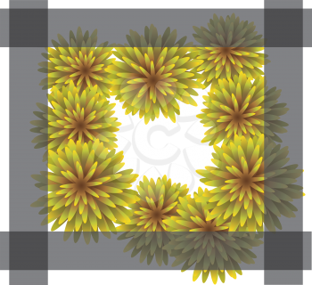 Abstract yellow Floral Greeting card - holiday background with paper cut Frame Flowers. Trendy Design Template. Vector illustration. The wreath of dandelions