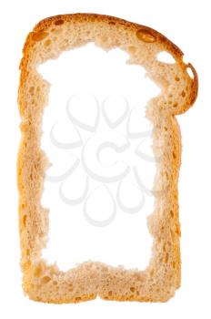 Slice of white bread with center missing, crust as frame