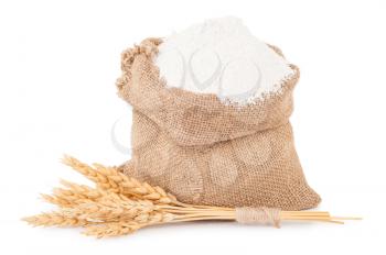  Flour in burlap bag with bunch of dry ears