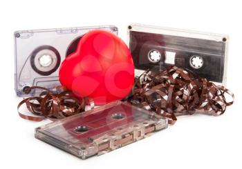 Audio cassette with magnetic tape in shape of heart