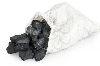 Coal in a bag on a white background