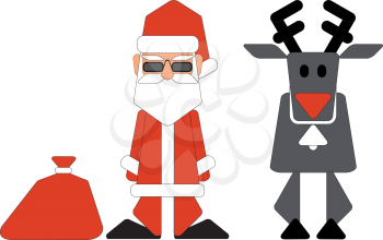 Santa claus and nosed reindeer on white background