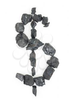 Dollar symbol from pieces of coal