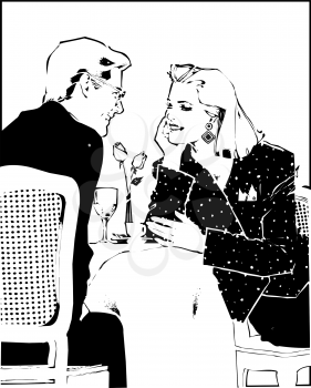 Royalty Free Clipart Image of a Romantic Couple Dining Out