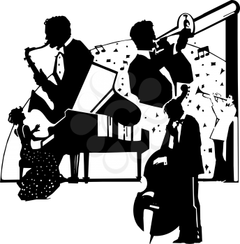 Royalty Free Clipart Image of a Band in Silhouette