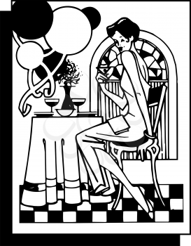 Royalty Free Clipart Image of a Woman Sitting at a Table