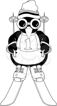 Royalty Free Clipart Image of a Skiing Penguin