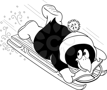 Royalty Free Clipart Image of a Penguin on a Sled