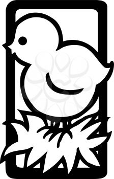 Royalty Free Clipart Image of a Chick on Leaves