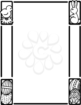 Royalty Free Clipart Image of an Easter Frame With a Bunny, Chick and Eggs