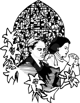 Royalty Free Clipart Image of a Couple in Church