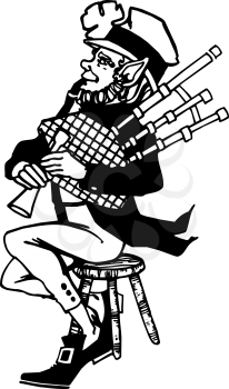 Royalty Free Clipart Image of a Leprechaun Playing Bagpipes