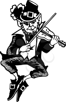 Royalty Free Clipart Image of a Leprechaun Playing Violin