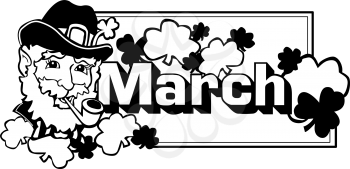 Royalty Free Clipart Image of a March Banner With a Leprechaun