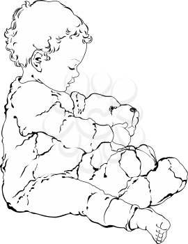 Royalty Free Clipart Image of a Baby and a Stuff Bear
