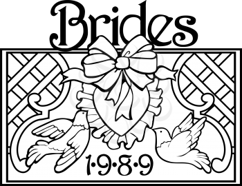 Royalty Free Clipart Image of a Bride Promo for 1989 With Two Doves